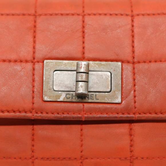 CHANEL Choco Bar Clutch Bag Lamb Skin Orange CC Auth bs16924 - Picture 8 of 16